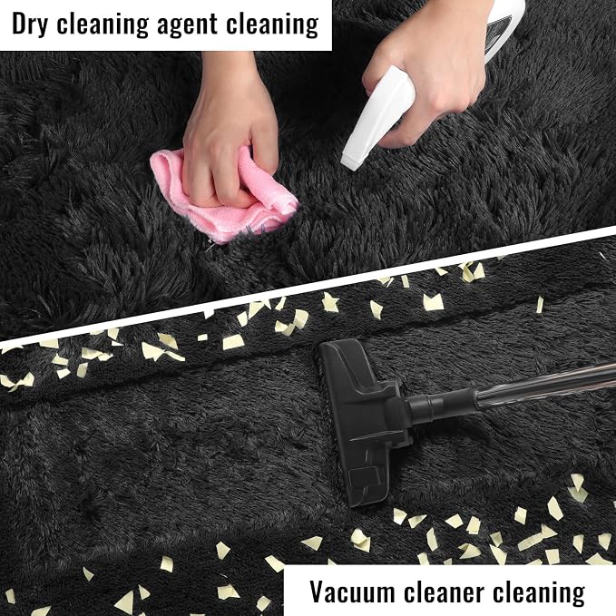 Black Fluffy Area Rugs for Bedroom 5x7, Soft Shaggy Washable Farmhouse Rugs | - Image 6