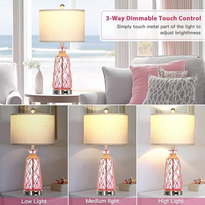 Ruzectt 25.5" Coastal Glass Table Lamps Set of 2, 3-Way Dimmable Touch Control - Image 2