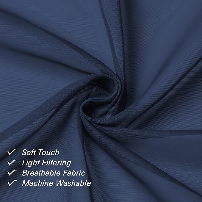Navy Blue Sheer Curtains 63 Inch Long 2 Panels, Elegant Voile Drapes - Image 7
