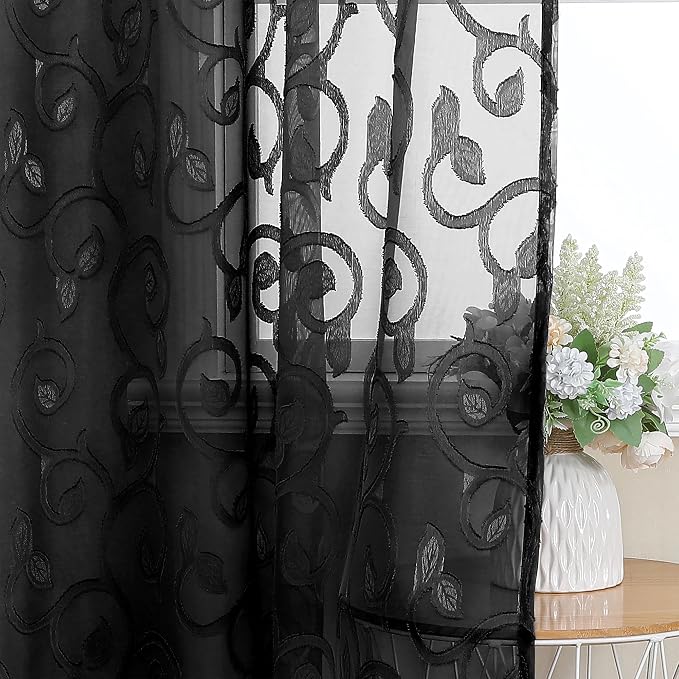 Furman Extra Long Sheer Black Curtains 96 inches Long - Image 6