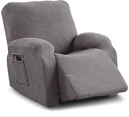 Oversized Recliner Chair Covers, 4-Piece Stretch Geometric Strokes Jacquard by Unknown