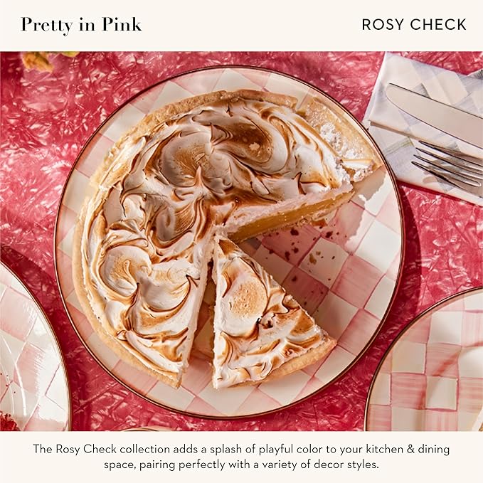 MACKENZIE-CHILDS Enamel Charger Plate, Charger Decoration for Dinner Plates or Home Decor, 12 Inches, Pink-and-White Rosy Check, Set of 1