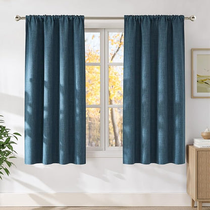 NICETOWN Stone Blue Faux Linen Room Darkening Rod Pocket Curtains 63 inch Length by NICETOWN