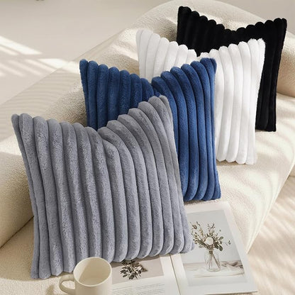 decorUhome Fall Faux Fur Throw Pillow Covers 18x18 Set of 2 Black | Decorative - Image 7