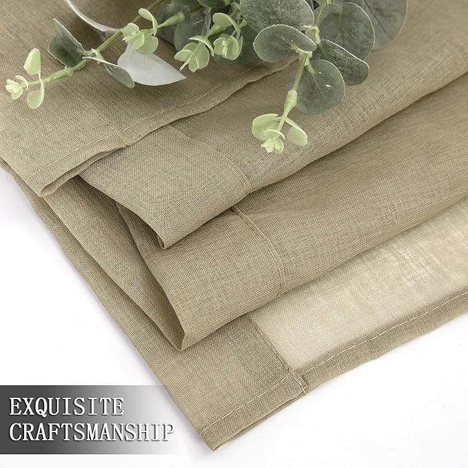 Tollpiz Sheer Tier Curtain Linen Textured Half Kitchen Curtains Sheer Light - Image 7