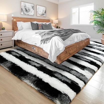 5x7 Black and White Fluffy Soft Area Rug Non-Slip - Image 3