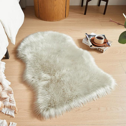 AMTOVO Faux Fur Rug, Light Grey Small Area Rug, Fluffy Sheepskin Rug, Fuzzy - Image 4