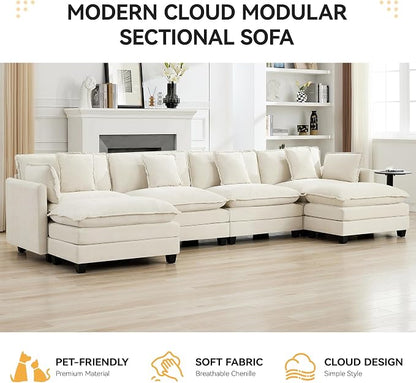 147'' Sectional Cloud Deep Seat Couch, Oversized Chenille U Shaped Sectional - Image 7