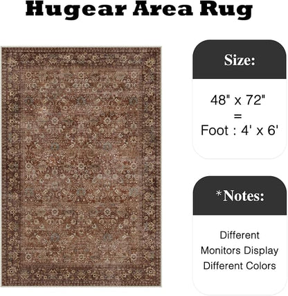 4x6 Brick Red Vintage Floral Washable Area Rug - Image 2