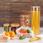 DHSBTLS 6 oz Glass Jars with Bamboo Lids, Borosilicate Glass Airtight Canisters sets, Food Storage Container, Pantry Organization and Storage Jars, Kitchen Spice Jars of 15