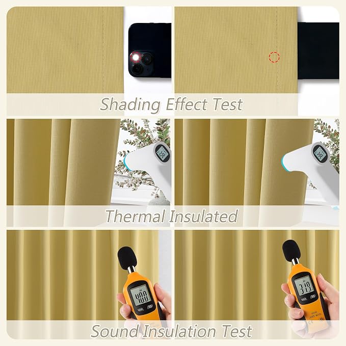 Yellow 100% Blackout Linen Curtains 96 Inch Length 2 Panels Set - Image 5