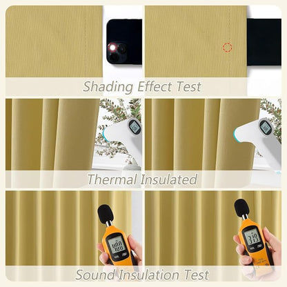 Yellow 100% Blackout Linen Curtains 96 Inch Length 2 Panels Set - Image 5