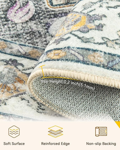 RELEANY Washable Area Rug, Round 6ft, Water Repellent, Pet Friendly, Vintage - Image 4