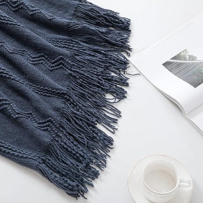 BOURINA Navy Throw Blanket 50x60 Inches Throw Textured Solid Soft Sofa Throw - Image 5