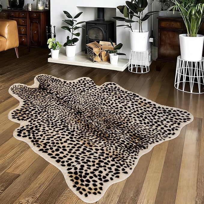 Seek4comfortable Leopard Print Rug, Cheetah Rug 4.6x5.8 Feet Faux Animal Fur by Seek4comfortable