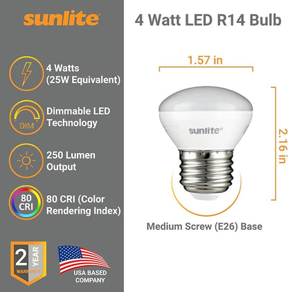 Sunlite LED R14 Mini Flood Light Bulbs, 4 Watts, 250 Lumens, Medium Base - Image 2