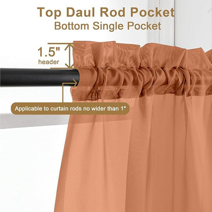 Chyhomenyc Sheer Orange Curtains 90 inches Long 2 Panels, Light Filtering Soft - Image 2