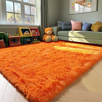 Orange Area Rugs for Bedroom Living Room, Fluffy 4x6 Indoor Bedside Floor Throw - Image 9