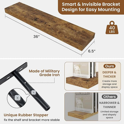 fuqing Floating Shelves for Wall, Wall Mounted Wood Floating Shelf - Image 3