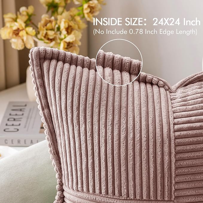 MIULEE Blush Pink Corduroy Decorative Euro Sham Pillow Covers 24x24 Inch - Image 2