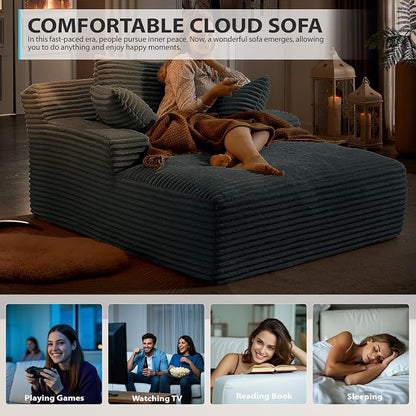 50 Inch Chaise Lounge Chair Indoor, Oversized Corduroy Upholstered Boneless - Image 7