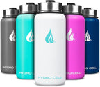 HYDRO CELL Stainless Steel Insulated Water Bottle with Straw - For Cold & Hot Drinks - Metal Vacuum Flask with Screw Cap and Modern Leakproof Sport Thermos for Adults (White 32oz)