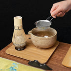 Matcha Tea Set (7pcs) - Matcha Whisk Set with Bowl, Whisk Holder, and Pouring Spout Bowl, Perfect Matcha Starter Kit for Tea Ceremony (Amber Sand)