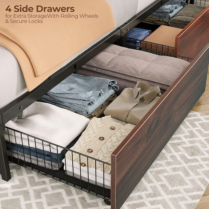 Rolanstar Queen Bed Frame with 4 Storage Drawers & 2-Tier Storage Headboard - Image 4