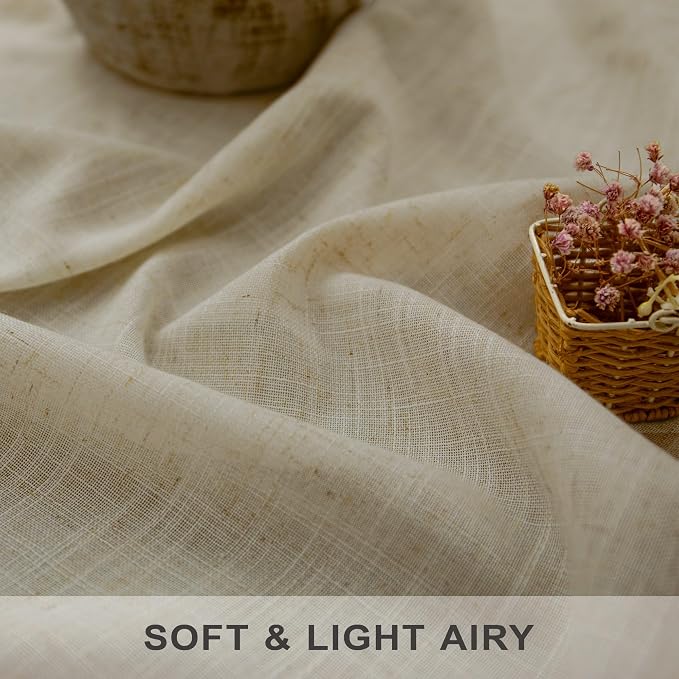 Burlywood Birch Natural Linen Curtains 92 Inch Length 2 Panels Set Back Tab - Image 3
