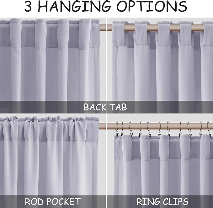 Lavender Purple Linen Curtains 84 Inch Length 2 Panels Set - Image 2