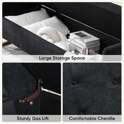 65" Storage Ottoman Bench, Chenille Storage Bench - Image 3