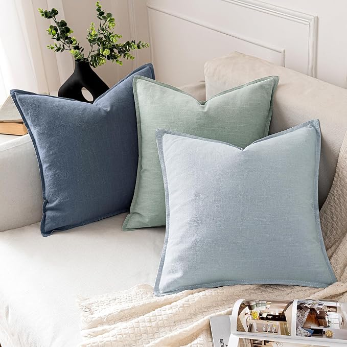 MIULEE Decorative Linen Euro Sham Pillow Covers 22x22 Inch Blue Ashes | Boho - Image 4