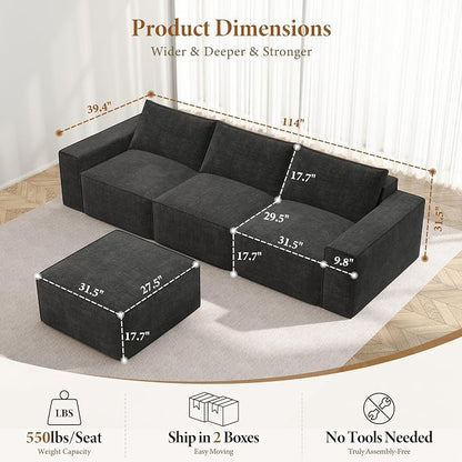 Vesgantti 114" Modular Boneless Couch, Modern 3 Seater Sectional Sofa - Image 2
