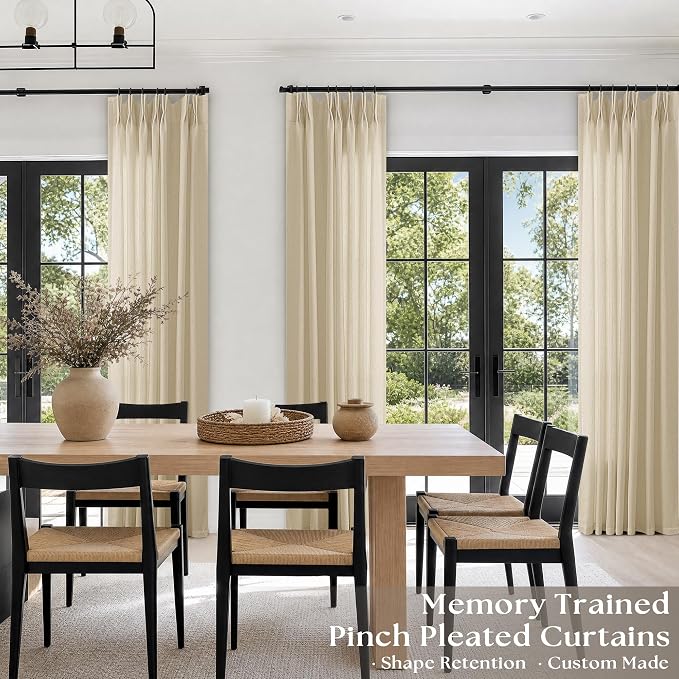 Pinch Pleated Linen Sheer Curtains 108 Inches Long Extra Long Beige | Tan - Image 2