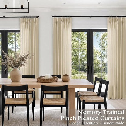 Pinch Pleated Linen Sheer Curtains 108 Inches Long Extra Long Beige | Tan - Image 2