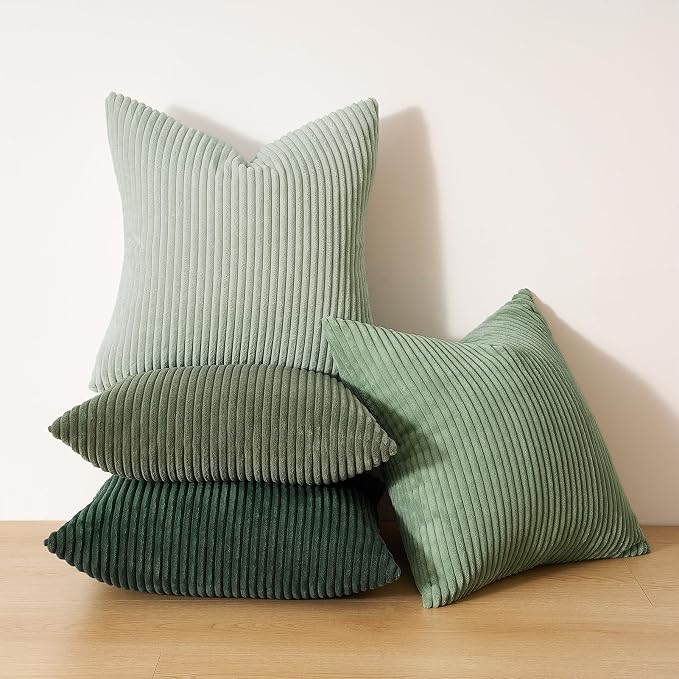 Topfinel Corduroy Throw Pillow Covers Pack of 2 LightGreen 22"x22" No Insert - Image 3