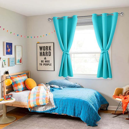Short Blackout Curtains for Bedroom Turquoise 42 x 45 Inch 2 Panels | Thermal - Image 6