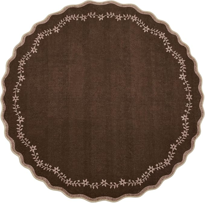 GarveeHome Round Area Rug 5ft Scalloped Washable Circle Rug by GarveeHome