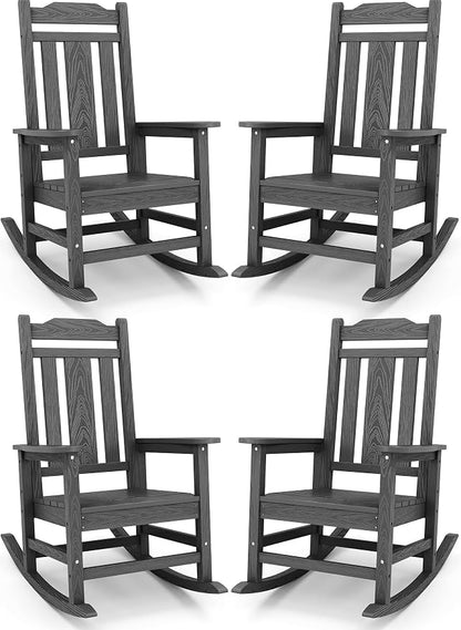 SERWALL Gray Outdoor Rocking Chair Set of 4, All Weather Patio Rocking Chair by SERWALL