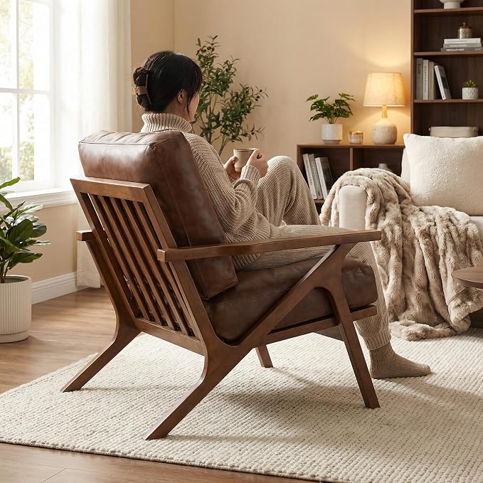 HNY Mid Century Arm Chairs Set of 2, Retro Accent Armchair - Image 6