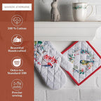Maison d' Hermine 100% Cotton Oven Mitt & Pot Holder Set (7.5"x13" & 8"x8") Heat Resistant BBQ Cooking Gloves with Loop, Baking, Grilling, Kitchen, Handling Hot Pans (Morzine)