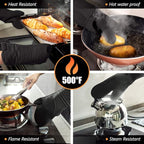 Rorecay 6pcs Oven Mitts and Pot Holders Sets Heat Resistant 500 Degrees, Extra Long and Non-Slip Silicone Oven Gloves Potholders Hot Pads for Kitchen Baking Cooking, Quilted Liner, Black