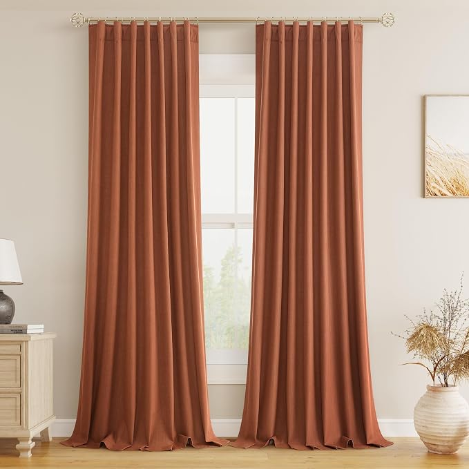 Terracotta 100% Blackout Curtains 90 Inch Length 2 Panels Set Fall Curtains by Guken