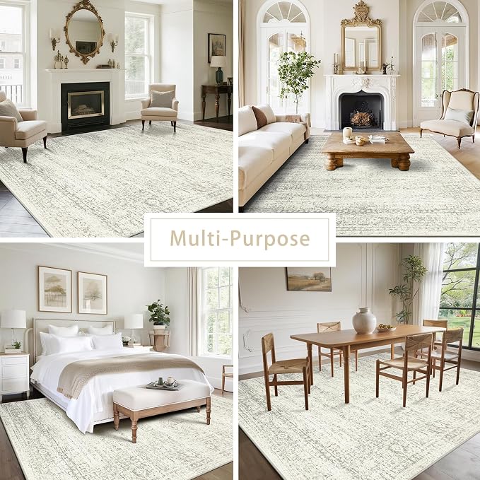 Washable Rugs 5x7 Area Rugs for Living Room, Dining Room-Beige Green | Ultra - Image 6