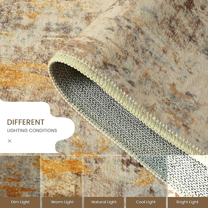 Runner Rug for Kitchen Beige Hallways Runner Rug Non Slip 2'6''x8' Washable - Image 6