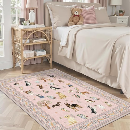Pink Floral Area Rug 4x6 for Bedroom Dining Room | Low Pile; Non Slip;Machine - Image 4