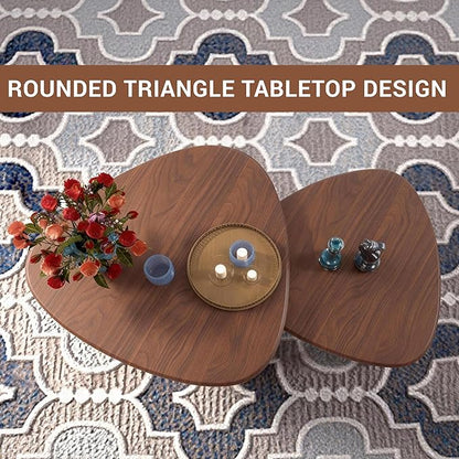 Honyee Nesting Coffee Table Set of 2, Modern Walnut Wood Veneer Coffee Table - Image 5