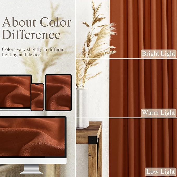 Extra Wide Terracotta Curtains for Living Room 96 Inches Long Back Tab and Rod - Image 3