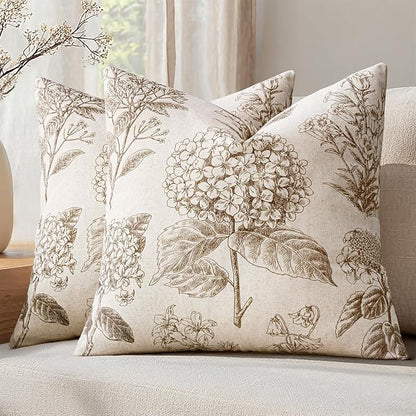 Set of 2 Decorative Floral Pillow Covers 22x22 Inch Light Brown | Neutral by SWANCOCO