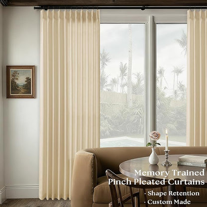 72 x 108 Inch Linen Curtains Pinch Pleat Extra Wide Semi Sheer Beige | Tan - Image 9